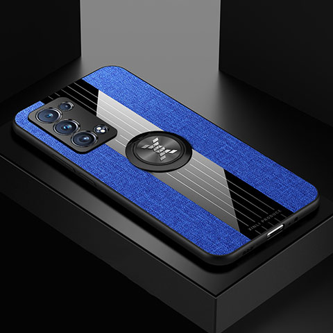Custodia Silicone Ultra Sottile Morbida Cover con Magnetico Anello Supporto X01L per Oppo Reno6 Pro 5G Blu