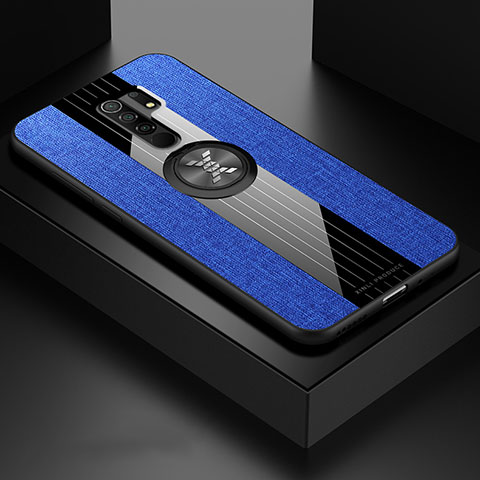 Custodia Silicone Ultra Sottile Morbida Cover con Magnetico Anello Supporto X01L per Xiaomi Redmi 9 Blu