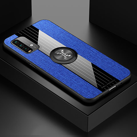 Custodia Silicone Ultra Sottile Morbida Cover con Magnetico Anello Supporto X01L per Xiaomi Redmi 9 Power Blu