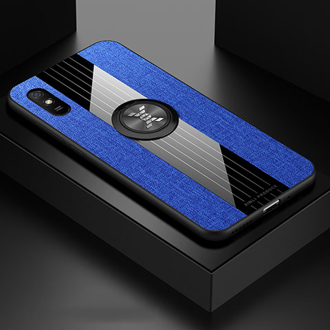 Custodia Silicone Ultra Sottile Morbida Cover con Magnetico Anello Supporto X01L per Xiaomi Redmi 9i Blu