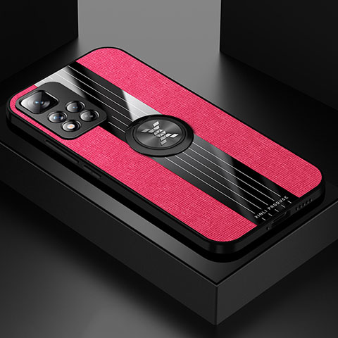 Custodia Silicone Ultra Sottile Morbida Cover con Magnetico Anello Supporto X01L per Xiaomi Redmi Note 11 Pro+ Plus 5G Rosso