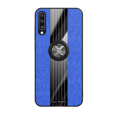 Custodia Silicone Ultra Sottile Morbida Cover con Magnetico Anello Supporto X02L per Samsung Galaxy A70 Blu