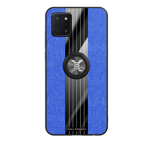 Custodia Silicone Ultra Sottile Morbida Cover con Magnetico Anello Supporto X02L per Samsung Galaxy A81 Blu