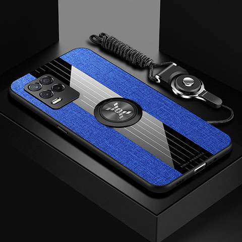 Custodia Silicone Ultra Sottile Morbida Cover con Magnetico Anello Supporto X03L per Realme 8 5G Blu