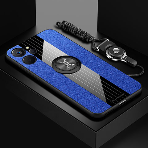 Custodia Silicone Ultra Sottile Morbida Cover con Magnetico Anello Supporto X03L per Realme 9i 5G Blu