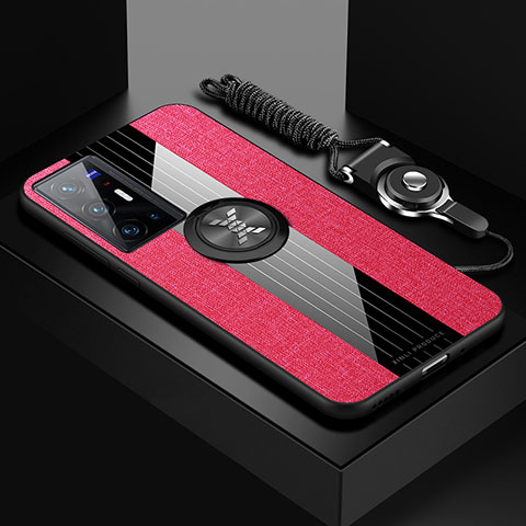 Custodia Silicone Ultra Sottile Morbida Cover con Magnetico Anello Supporto X03L per Vivo X70 Pro+ Plus 5G Rosso