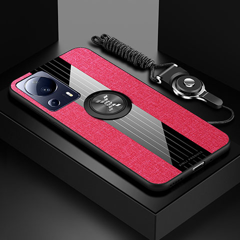 Custodia Silicone Ultra Sottile Morbida Cover con Magnetico Anello Supporto X03L per Xiaomi Mi 12 Lite NE 5G Rosso
