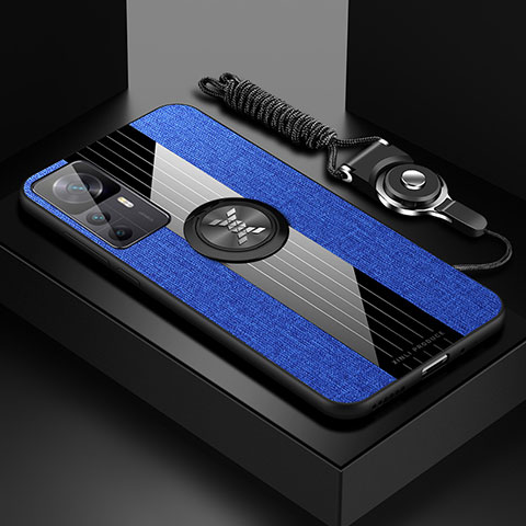 Custodia Silicone Ultra Sottile Morbida Cover con Magnetico Anello Supporto X03L per Xiaomi Mi 12T 5G Blu