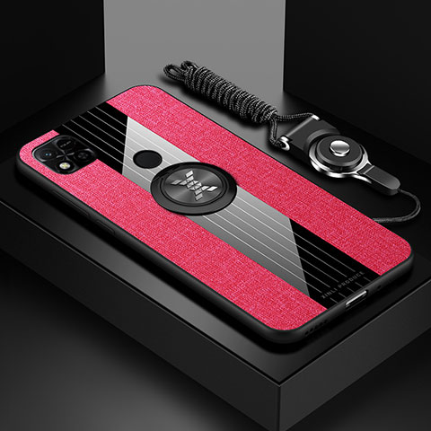 Custodia Silicone Ultra Sottile Morbida Cover con Magnetico Anello Supporto X03L per Xiaomi POCO C3 Rosso