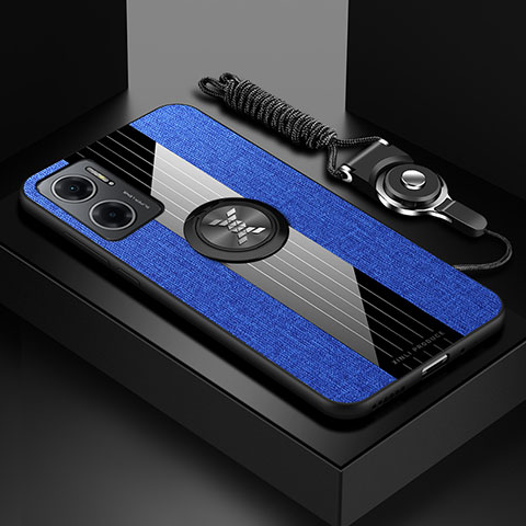 Custodia Silicone Ultra Sottile Morbida Cover con Magnetico Anello Supporto X03L per Xiaomi Redmi 10 5G Blu