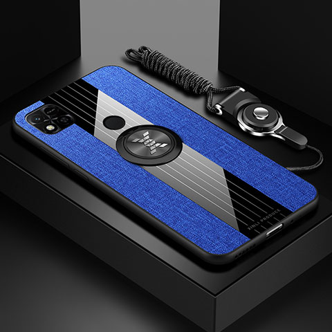 Custodia Silicone Ultra Sottile Morbida Cover con Magnetico Anello Supporto X03L per Xiaomi Redmi 9 India Blu