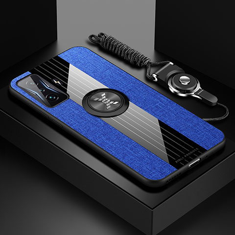 Custodia Silicone Ultra Sottile Morbida Cover con Magnetico Anello Supporto X03L per Xiaomi Redmi K50 Gaming AMG F1 5G Blu