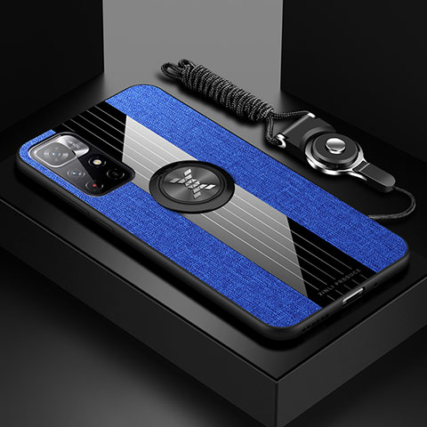 Custodia Silicone Ultra Sottile Morbida Cover con Magnetico Anello Supporto X03L per Xiaomi Redmi Note 11T 5G Blu