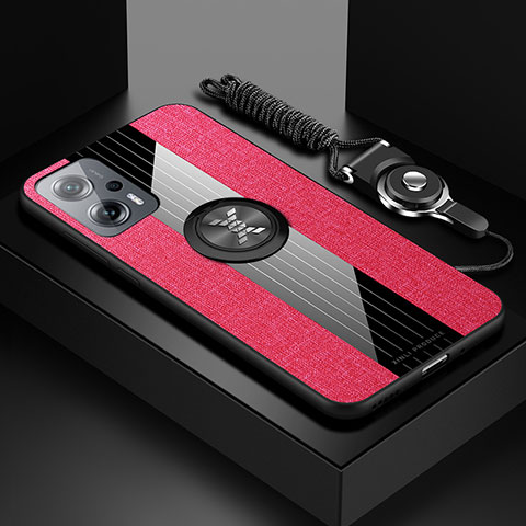 Custodia Silicone Ultra Sottile Morbida Cover con Magnetico Anello Supporto X03L per Xiaomi Redmi Note 11T Pro+ Plus 5G Rosso