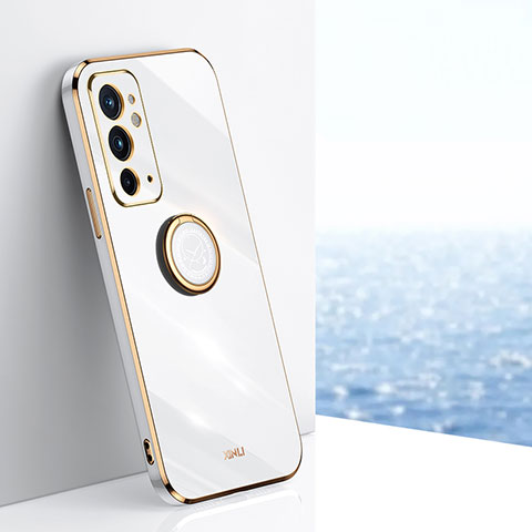 Custodia Silicone Ultra Sottile Morbida Cover con Magnetico Anello Supporto XL1 per OnePlus 9RT 5G Bianco