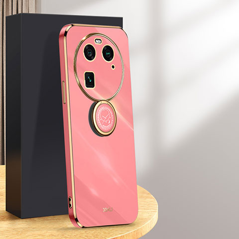 Custodia Silicone Ultra Sottile Morbida Cover con Magnetico Anello Supporto XL1 per Oppo Find X6 5G Rosa Caldo