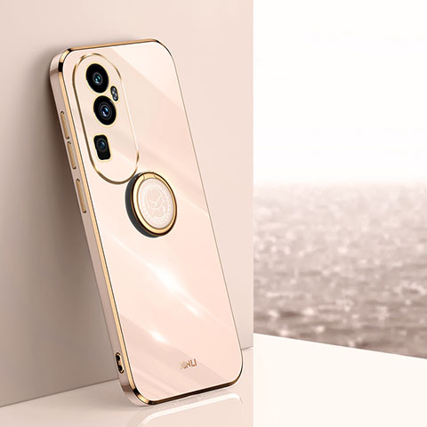 Custodia Silicone Ultra Sottile Morbida Cover con Magnetico Anello Supporto XL1 per Oppo Reno10 Pro+ Plus 5G Oro Rosa