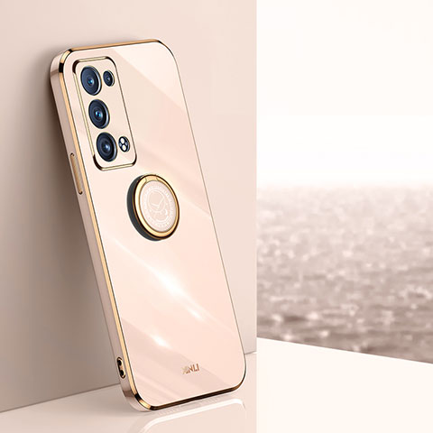 Custodia Silicone Ultra Sottile Morbida Cover con Magnetico Anello Supporto XL1 per Oppo Reno6 Pro 5G Oro