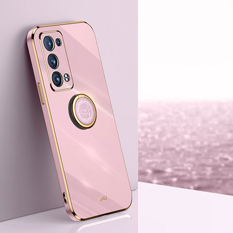 Custodia Silicone Ultra Sottile Morbida Cover con Magnetico Anello Supporto XL1 per Oppo Reno6 Pro 5G Rosa