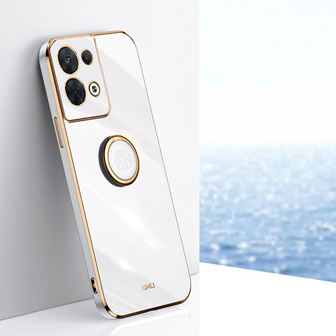 Custodia Silicone Ultra Sottile Morbida Cover con Magnetico Anello Supporto XL1 per Oppo Reno8 Pro+ Plus 5G Bianco