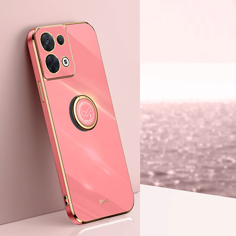 Custodia Silicone Ultra Sottile Morbida Cover con Magnetico Anello Supporto XL1 per Oppo Reno9 5G Rosa Caldo