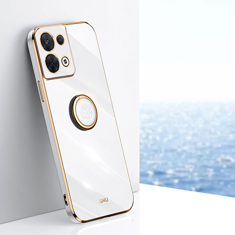 Custodia Silicone Ultra Sottile Morbida Cover con Magnetico Anello Supporto XL1 per Oppo Reno9 Pro 5G Bianco