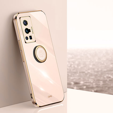 Custodia Silicone Ultra Sottile Morbida Cover con Magnetico Anello Supporto XL1 per Vivo X70 Pro 5G Oro