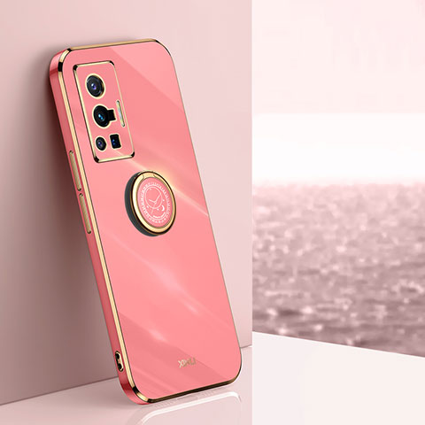 Custodia Silicone Ultra Sottile Morbida Cover con Magnetico Anello Supporto XL1 per Vivo X70 Pro 5G Rosa Caldo