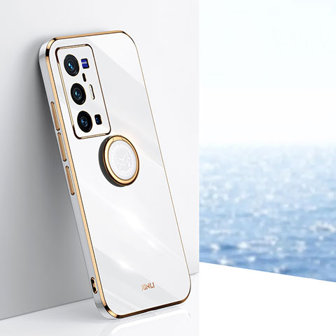 Custodia Silicone Ultra Sottile Morbida Cover con Magnetico Anello Supporto XL1 per Vivo X70 Pro+ Plus 5G Bianco