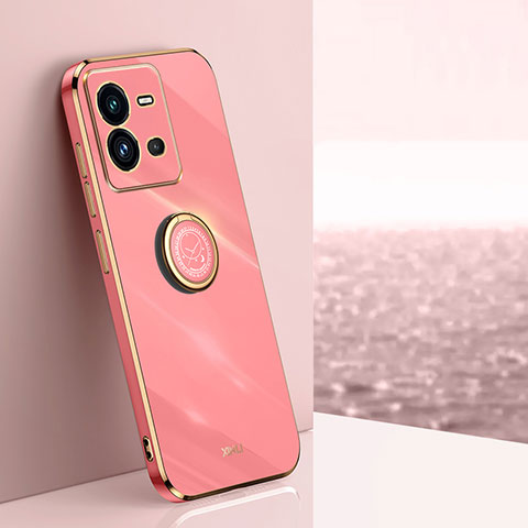 Custodia Silicone Ultra Sottile Morbida Cover con Magnetico Anello Supporto XL1 per Vivo X80 Lite 5G Rosa Caldo