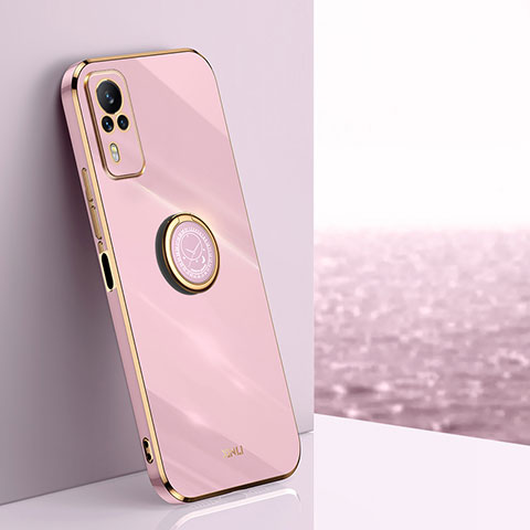 Custodia Silicone Ultra Sottile Morbida Cover con Magnetico Anello Supporto XL1 per Vivo Y53s NFC Rosa