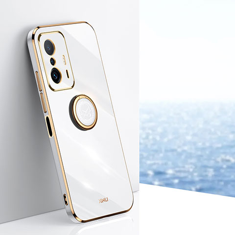 Custodia Silicone Ultra Sottile Morbida Cover con Magnetico Anello Supporto XL1 per Xiaomi Mi 11T Pro 5G Bianco