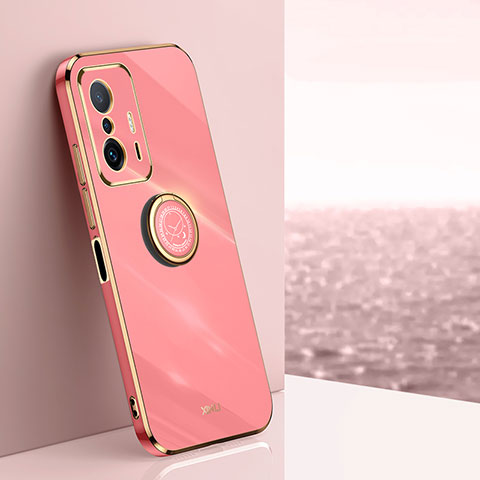 Custodia Silicone Ultra Sottile Morbida Cover con Magnetico Anello Supporto XL1 per Xiaomi Mi 11T Pro 5G Rosa Caldo