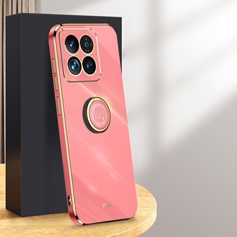 Custodia Silicone Ultra Sottile Morbida Cover con Magnetico Anello Supporto XL1 per Xiaomi Mi 14 Pro 5G Rosa Caldo