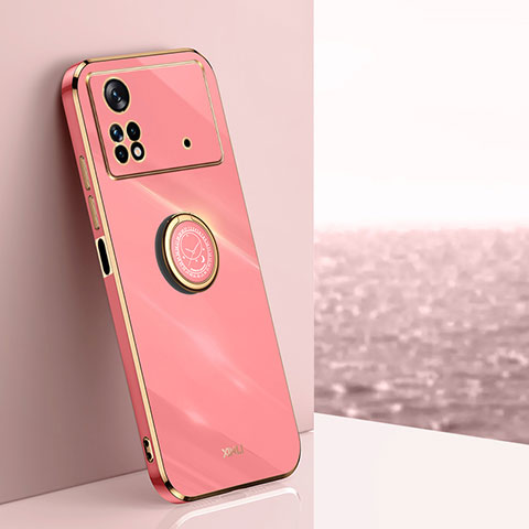 Custodia Silicone Ultra Sottile Morbida Cover con Magnetico Anello Supporto XL1 per Xiaomi Redmi Note 11E Pro 5G Rosa Caldo