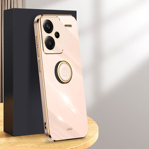 Custodia Silicone Ultra Sottile Morbida Cover con Magnetico Anello Supporto XL1 per Xiaomi Redmi Note 13 Pro+ Plus 5G Oro Rosa