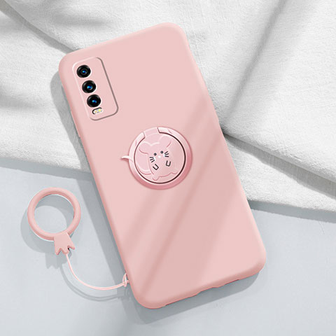 Custodia Silicone Ultra Sottile Morbida Cover con Magnetico Anello Supporto YK1 per Vivo Y12A Rosa