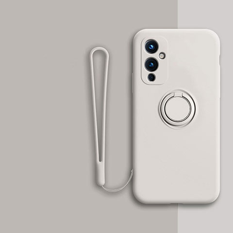 Custodia Silicone Ultra Sottile Morbida Cover con Magnetico Anello Supporto Z01 per OnePlus 9 5G Bianco