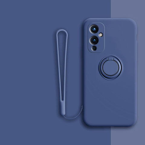 Custodia Silicone Ultra Sottile Morbida Cover con Magnetico Anello Supporto Z01 per OnePlus 9 5G Blu