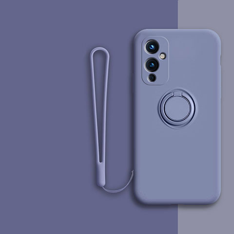 Custodia Silicone Ultra Sottile Morbida Cover con Magnetico Anello Supporto Z01 per OnePlus 9 5G Grigio Lavanda