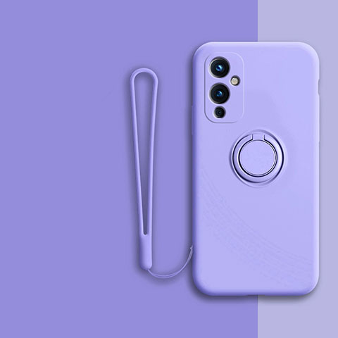 Custodia Silicone Ultra Sottile Morbida Cover con Magnetico Anello Supporto Z01 per OnePlus 9 5G Lavanda