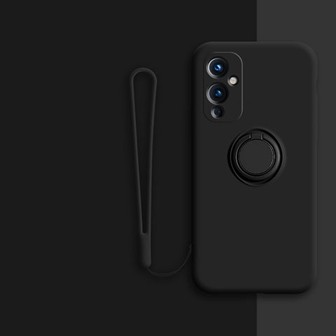 Custodia Silicone Ultra Sottile Morbida Cover con Magnetico Anello Supporto Z01 per OnePlus 9 5G Nero