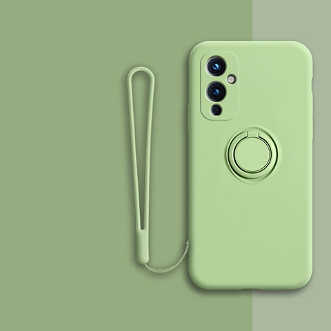 Custodia Silicone Ultra Sottile Morbida Cover con Magnetico Anello Supporto Z01 per OnePlus 9 5G Verde Pastello