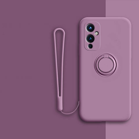 Custodia Silicone Ultra Sottile Morbida Cover con Magnetico Anello Supporto Z01 per OnePlus 9 5G Viola