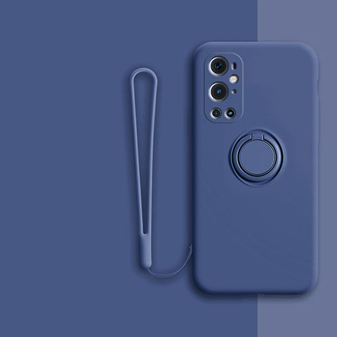 Custodia Silicone Ultra Sottile Morbida Cover con Magnetico Anello Supporto Z01 per OnePlus 9 Pro 5G Blu