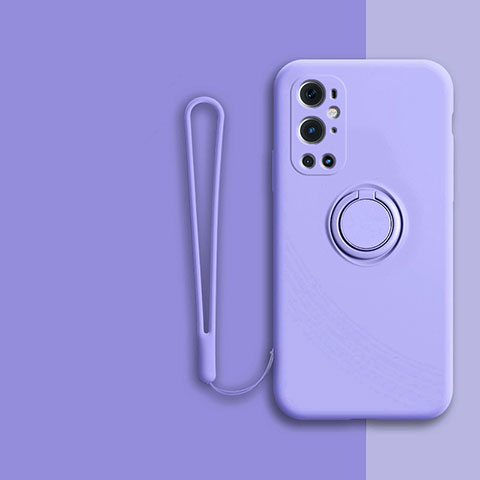 Custodia Silicone Ultra Sottile Morbida Cover con Magnetico Anello Supporto Z01 per OnePlus 9 Pro 5G Lavanda