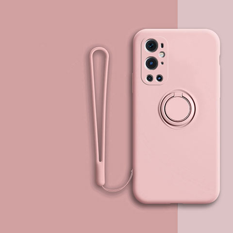 Custodia Silicone Ultra Sottile Morbida Cover con Magnetico Anello Supporto Z01 per OnePlus 9 Pro 5G Rosa