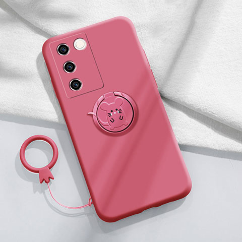 Custodia Silicone Ultra Sottile Morbida Cover con Magnetico Anello Supporto Z01 per Vivo V27 5G Rosa Caldo