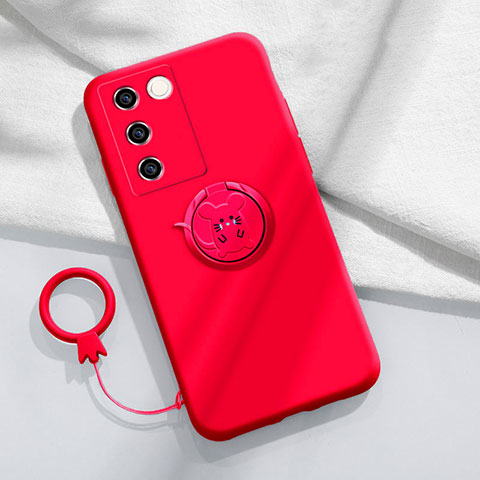 Custodia Silicone Ultra Sottile Morbida Cover con Magnetico Anello Supporto Z01 per Vivo V27 Pro 5G Rosso