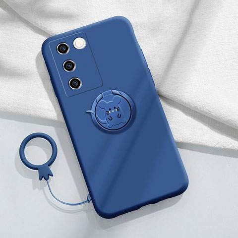 Custodia Silicone Ultra Sottile Morbida Cover con Magnetico Anello Supporto Z01 per Vivo V27e 5G Blu